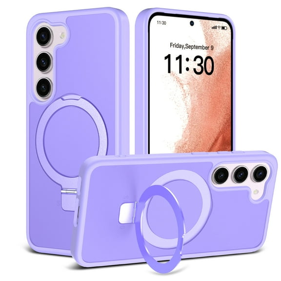 Allytechgroup for Samsung Galaxy S23 Case, [Compatible with Magsafe] Ring Holder Kickstand Drop Protection Anti-Scratch Slim Fit Shell Matte Phone Case Cover for Samsung Galaxy S23, Lightpurple