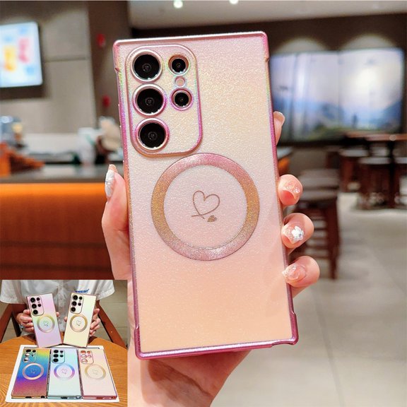 Allytechgroup for Samsung Galaxy S23 FE Cover, [Compatible with Magsafe] Magnetic Electroplated Shiny Luxury Glitter Plating Gold Bumper Soft TPU Back Protective Cover Slim Lightweight Shell, Pink