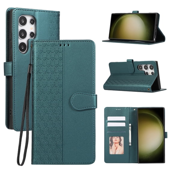 Allytechgroup for Samsung Galaxy S23 FE Wallet Case, Stylish Phone Case with Card Slots RFID Blocking Flip Stand PU Leather Shockproof Convenient Hand Wrist Case Cover for Galaxy S23 FE,Green