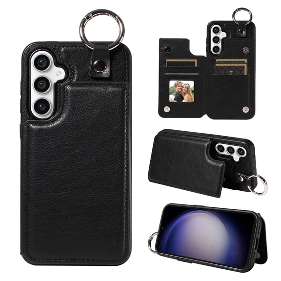 Allytechgroup for Samsung Galaxy S23 Phone Case, Wallet Cover with Cards Holder Ring Holder Stand, Kickstand Shockproof Flip RFID Blocking Wallet Case for Samsung Galaxy S23, Black