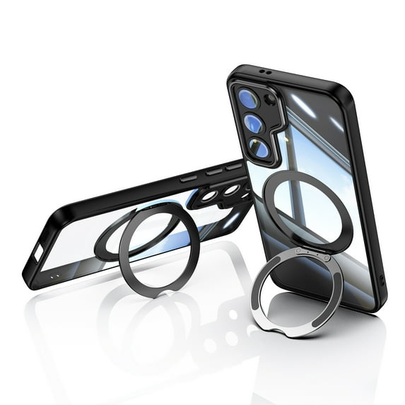 Allytechgroup Samsung Galaxy S23 Plus Case with Camera Lens Protector, Rugged Shockproof Kickstand Bumper Ring Holder Slim Fit Drop Proof Phone Case for Samsung Galaxy S23 Plus, Black