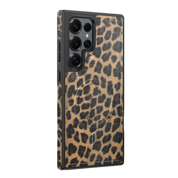 Allytechgroup for Samsung Galaxy S23 Ultra Case,[Compatible with MagSafe] [Military Grade Drop Protection] Magnetic PU Leather Soft TPU Bumper Hard PC Back Shockproof Anti-slip Leopard Case, Yellow