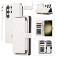 thumbnail image 1 of Allytechgroup for Samsung Galaxy S23 Ultra Wallet Case, Premium PU Leather Magnetic Buckle Zipper Pocket Card Slots Flip Stand Protective Cover with Hand Strap & Shoulder Strap - White, 1 of 12