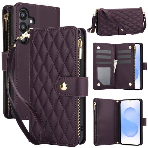 Allytechgroup for Samsung Galaxy S24 Case, Multifunctional Phone Case for Samsung Galaxy S24 with Wallet, Card Holder, RFID Blocking, Crossbody Strap & Stand Feature, Darkpurple