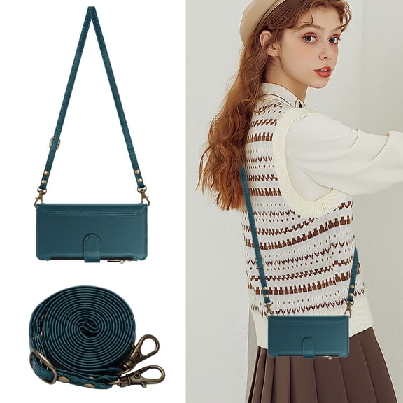 Allytechgroup for Samsung Galaxy S24+ Case, Support Wireless Charging PU Leather Shell with Credit Card Slots Shoulder Strap Shockproof Full Body Cover Bumper for Women Girls, Darkgreen