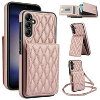 Allytechgroup for Samsung Galaxy S24 Case, Wallet Phone Case with Card Holder, Crossbody Strap, Stand Feature, RFID Blocking, PU Leather & TPU Shockproof Samsung Galaxy S24 Cover, Rosegold