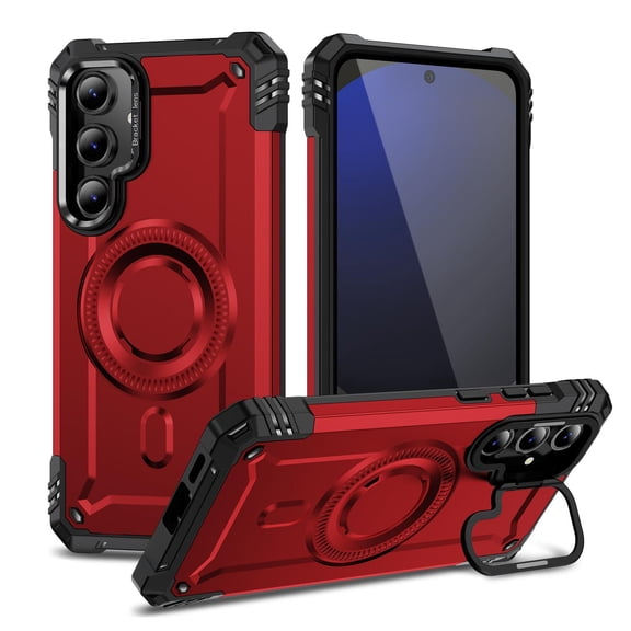 Allytechgroup for Samsung Galaxy S24 FE Case with Camera Kickstand, [Include 1x Screen Protector] Support Wireless Charging Magnetic Phone Case for Women Men Military Grade Drop Protection, Red