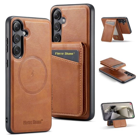 Allytechgroup Samsung Galaxy S24 FE Case – Detachable Wallet Case with Shockproof Bumper, Magnetic Back Cover MagSafe Compatibility Anti-Scratch 2 in 1 Phone Case for Galaxy S24,Brown