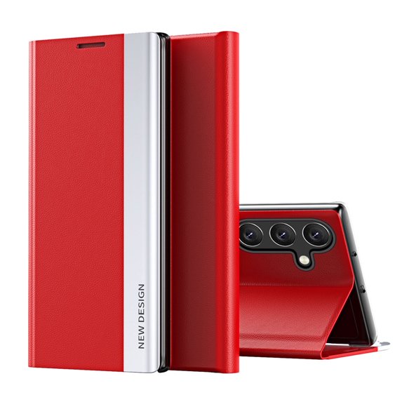 Allytechgroup Magnetic Kickstand Leather Back Cover Cell Phone Case with 1 Case for Samsung Galaxy S24 FE, Red