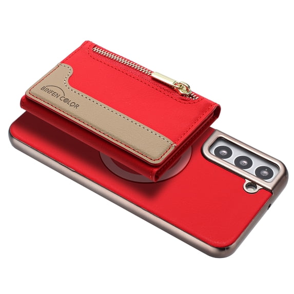 Allytechgroup for Samsung Galaxy S24 FE Case, PU Leather Phone Case for Samsung Galaxy S24 FE with Detachable Card Holder RFID Blocking Shockproof Cover for Women Men, Red