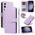 thumbnail image 1 of Allytechgroup For Samsung Galaxy S24 FE Case Wallet, Premium PU Leather Cards Slots Hand Wrist Shoulder Strap Flip Cover Stand Protective Phone Case for Samsung Galaxy S24 FE, Purple, 1 of 7