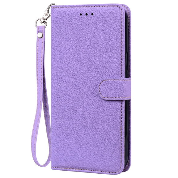 Allytechgroup for Samsung Galaxy S24 FE Wallet Case, Premium PU Leather Magnetic Flip Phone Cover with Wrist Strap Kickstand Card Slots Shockproof Bumper for Samsung Galaxy S24 FE, Lightpurple