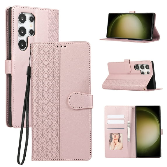 Allytechgroup for Samsung Galaxy S24 FE Wallet Case, Stylish Phone Case with Card Slots RFID Blocking Flip Stand PU Leather Shockproof Convenient Hand Wrist Case Cover for Galaxy S24 FE, Rosegold