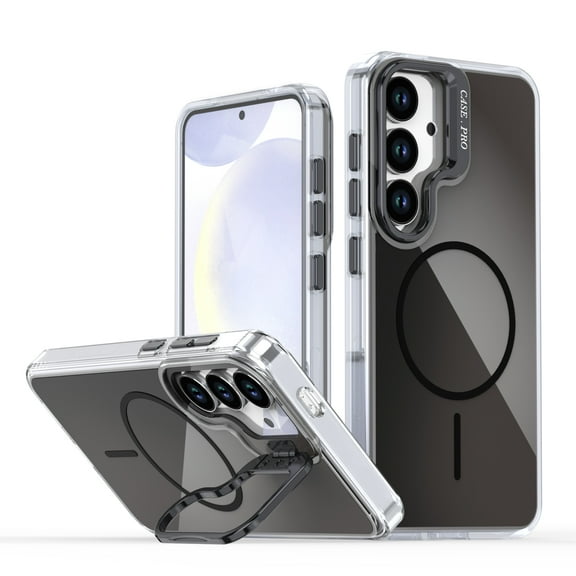 Allytechgroup for Samsung Galaxy S24+ Plus Case with Kickstand,Compatible with MagSafe Wireless Charging Military-Grade Drop Protection, Aluminum Buttons, Anti-Yellowing Shockproof Cover, Black