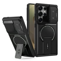 Allytechgroup for Samsung Galaxy S24 Ultra Case with Camera Cover/ Kickstand [Compatible with MagSafe] Magnetic Case Hard PC   Soft TPU Back Shockproof Military Grade Shell for Women Men, Black