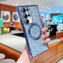 Allytechgroup For Samsung Galaxy S24 Ultra Case for Girls Women, Bling Leopard Pattern Luxury Back Cover Compatible with Magsafe Anti-Scratch Shockproof Slim Fit Shell Phone Case, Blue