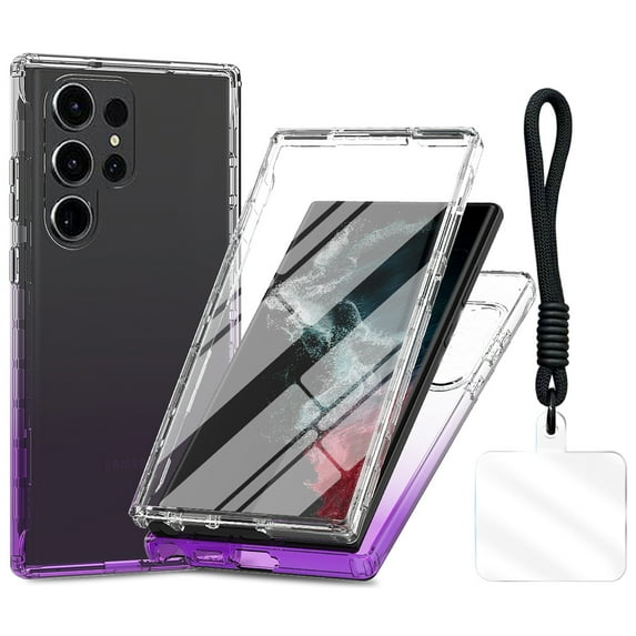 Allytechgroup for Samsung Galaxy S24 Ultra Case with Lanyard, Gradient Color Dual-Layer Anti-Yellowing TPU Cover Anti-Scratch Clear Shockproof Phone Case for Samsung Galaxy S24 Ultra,Purple