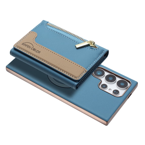Allytechgroup for Samsung Galaxy S24 Ultra Case, PU Leather Phone Case for Samsung Galaxy S24 Ultra with Detachable Card Holder RFID Blocking Shockproof Cover for Women Men, Lightblue