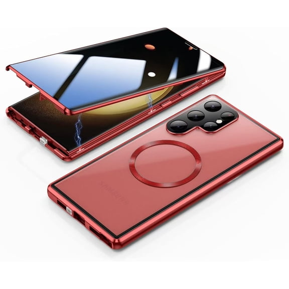 Allytechgroup for Samsung Galaxy S24 Ultra Case with Privacy Screen Protector, [Compatible with Magsafe] Non-Slip Glossy Shockproof Magnetic Back Cover Full Body Protective for Women Men, Red