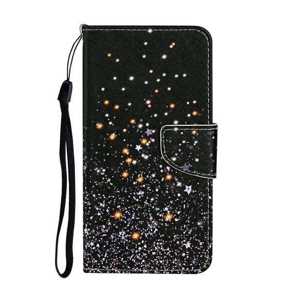 Allytechgroup for Samsung Galaxy S24 Ultra Flip Case, Rich Pattern with Card Slots and Credict Slots Magnetic Clasp Soft Shockproof Leather Protective Case with Lanyard - Starry Sky
