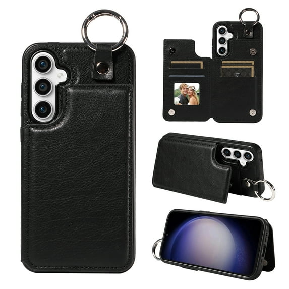 Allytechgroup for Samsung Galaxy S24 Ultra Phone Case, Wallet Cover with Cards Holder Ring Holder Stand, Kickstand Shockproof Flip RFID Blocking Wallet Case for Samsung Galaxy S24 Ultra, Black