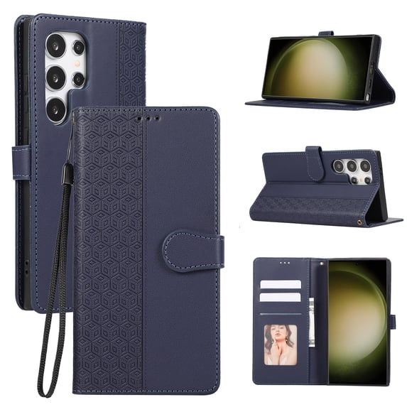 Allytechgroup for Samsung Galaxy S24 Wallet Case, Stylish Phone Case with Card Slots RFID Blocking Flip Stand PU Leather Shockproof Convenient Hand Wrist Case Cover for Galaxy S24,Blue