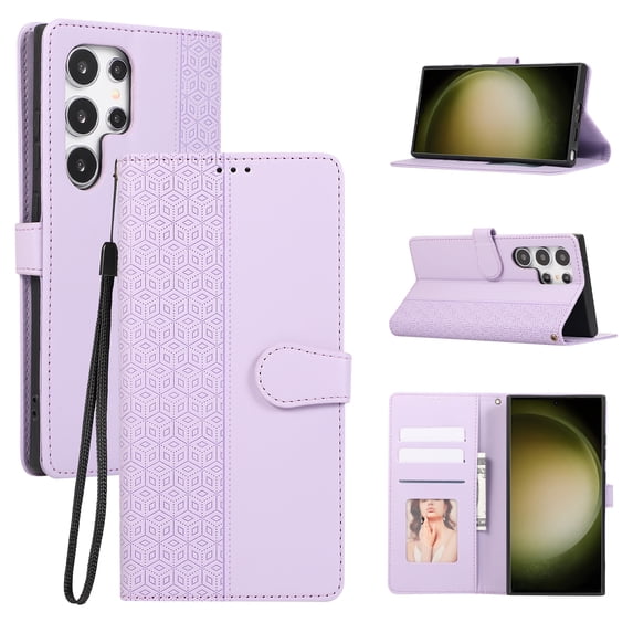 Allytechgroup for Samsung Galaxy S24 Wallet Case, Stylish Phone Case with Card Slots RFID Blocking Flip Stand PU Leather Shockproof Convenient Hand Wrist Case Cover for Galaxy S24,Purple