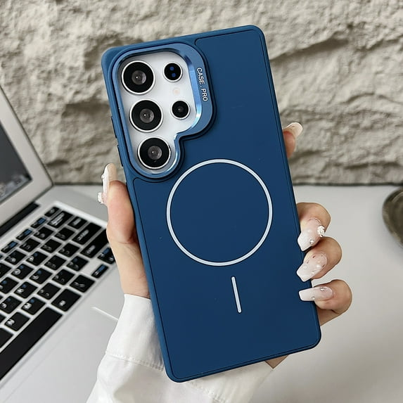 Allytechgroup for Samsung Galaxy S25 Case, Built-in Camera Lens Kickstand Support Wireless Charging Slim Bumper Shockproof Protective Magnetic Back Cover for Samsung Galaxy S25, Darkblue