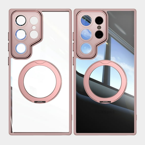 Allytechgroup Samsung Galaxy S25 Case with Camera Lens Protector, Rugged Shockproof Kickstand Bumper Ring Holder Slim Fit Drop Proof Phone Case for Samsung Galaxy S25, Pink