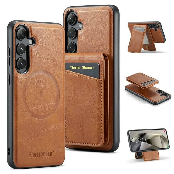 Allytechgroup Samsung Galaxy S25 Case, Detachable Wallet Case with Shockproof Bumper, Magnetic Back Cover MagSafe Compatibility Anti-Scratch 2 in 1 Phone Case for Galaxy S25, Brown