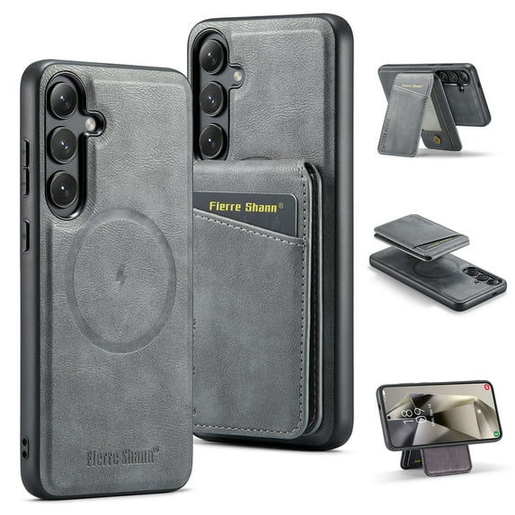 Allytechgroup Samsung Galaxy S25 Case, Detachable Wallet Case with Shockproof Bumper, Magnetic Back Cover MagSafe Compatibility Anti-Scratch 2 in 1 Phone Case for Galaxy S25, Gray