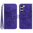 thumbnail image 1 of Allytechgroup for Samsung Galaxy S25 Case, Embossed Sunflower PU Leather & TPU Anti-Scratch Shockproof Magnetic Button Protective Kickstand Case for Samsung Galaxy S25, Darkpurple, 1 of 7