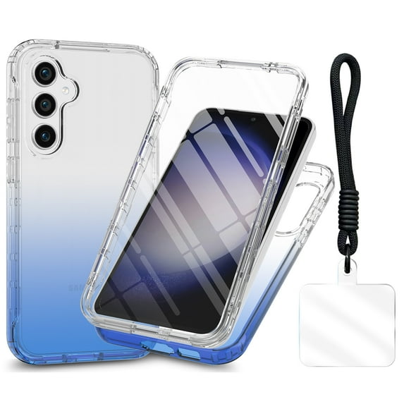 Allytechgroup for Samsung Galaxy S25 Case with Lanyard, Gradient Color Dual-Layer Anti-Yellowing TPU Cover Anti-Scratch Clear Shockproof Phone Case for Samsung Galaxy S25,Blue