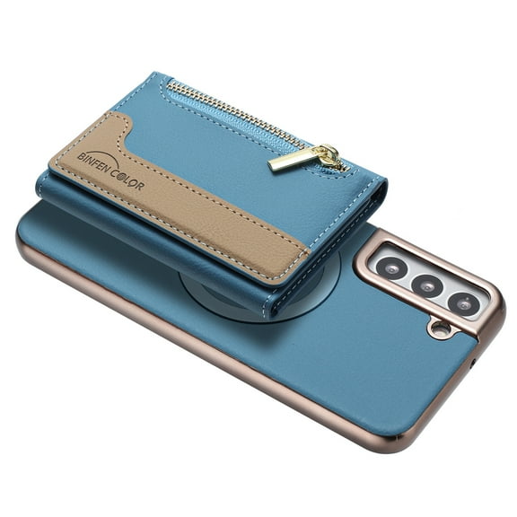 Allytechgroup for Samsung Galaxy S25 Case, PU Leather Phone Case for Samsung Galaxy S25 with Detachable Card Holder RFID Blocking Shockproof Cover for Women Men, Lightblue