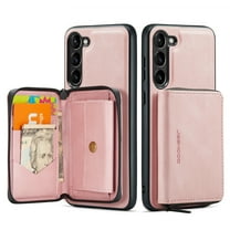 Allytechgroup for Samsung Galaxy S25 Case, Vegan PU Leather Anti-Scratch Magnetic Detachable Wallet Zipper Purse Stand Case with Card Slots for Samsung Galaxy S25, Pink