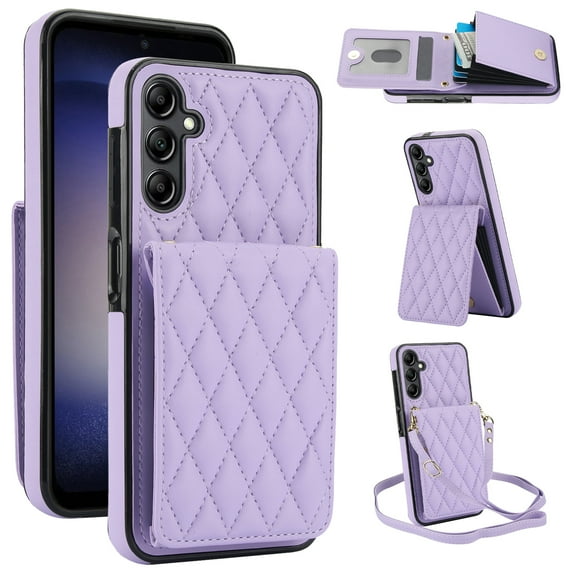 Allytechgroup for Samsung Galaxy S25 Case, Wallet Phone Case with Card Holder, Crossbody Strap, Stand Feature, RFID Blocking, PU Leather & TPU Shockproof Samsung Galaxy S25 Cover, Purple