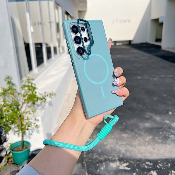 Allytechgroup for Samsung Galaxy S25 Edge Case with Lanyard, Built-in Camera Lens Kickstand Support Wireless Charging Rugged Heavy Duty Durable Shockproof Magnetic Back Cover for Women Men, Blue