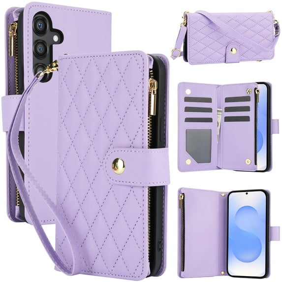 Allytechgroup for Samsung Galaxy S25 Edge Case, Multifunctional Phone Case for Samsung Galaxy S25 Edge with Wallet, Card Holder, RFID Blocking, Crossbody Strap & Stand Feature, Purple
