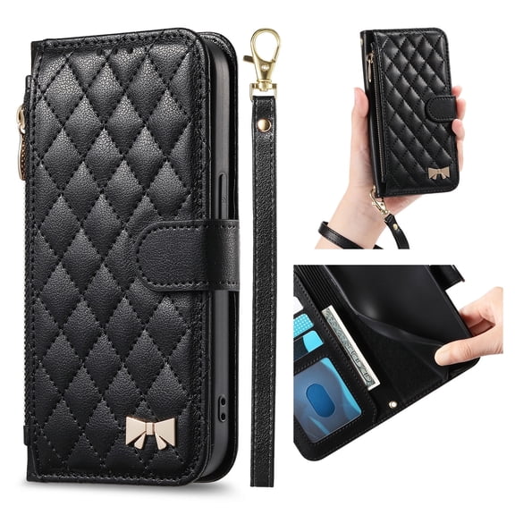 Allytechgroup Anti-Scratch Leather Soft Shell Flip Cell Phone Case with Protective Case Cover for Samsung Galaxy S25 FE, Black