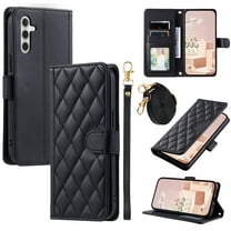 Allytechgroup for Samsung Galaxy S25 FE Slim Wallet Case, Luxury PU Leather Kickstand Case with Detachable Shoulder & Wrist Strap, Cash Card Slots Magnetic Clasp Shockproof Protective Case, Black