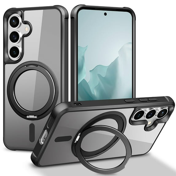 Allytechgroup for Samsung Galaxy S25+ Magnetic Case with Rotating Stand, Multi Angle Viewing Stand Anti-Scratch Compatible with Magsafe & Car Mount Phone Case for Samsung Galaxy S25+ Plus, Black