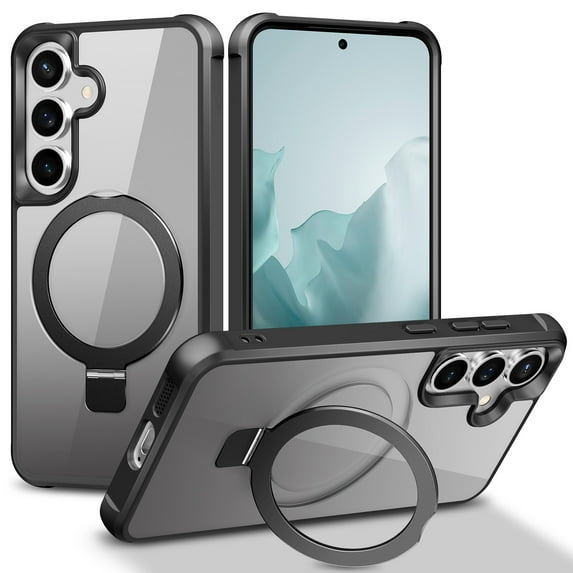Allytechgroup Samsung Galaxy S25+ Plus Case Magnetic, Compatible for Magsafe & Car Mount Adjustable Stand Ring Holder Heavy Duty Shockproof Matte Phone Case for Samsung Galaxy S25+, Black