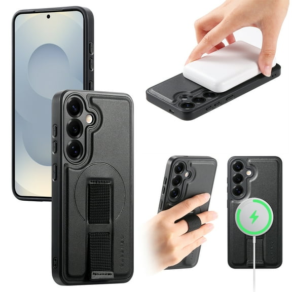 Allytechgroup for Samsung Galaxy S25 Plus/S25+ Case with Wristband [Compatible with MagSafe] [Military Grade Drop Protection] Magnetic Slim PU Leather Shell Soft TPU Back Shockproof Phone Case, Black