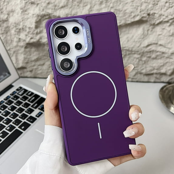 Allytechgroup Built-In Kickstand Wireless Charging Support Shockproof Magnetic Slim Bumper Back Cover Cell Phone Case for Samsung Galaxy S25 Ultra, Dark Purple