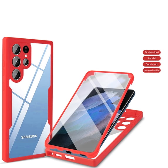 Allytechgroup for Samsung Galaxy S25 Ultra Case with Built-in Screen Protector, Full Body Protection Hard Acrylic Back Lightweight Scratch Resistant Clear Cover for Samsung Galaxy S25 Ultra - Red