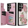 thumbnail image 1 of Allytechgroup for Samsung Galaxy S25 Ultra Case with Card Holder, Stylish Flower with Glitter Bling Rhinestone Stand Shockproof Slim Fit Bumper Wallet Case for Samsung Galaxy S25 Ultra, Rose, 1 of 9