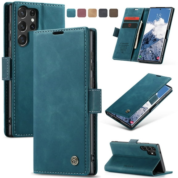 Allytechgroup for Samsung Galaxy S25 Ultra Case with Card Slots Holder/Cash Pocket Magnetic Closure Stand Slim Wallet PU Leather Cover Folio Kickstand Shockproof TPU Back Shockproof Shell, Blue