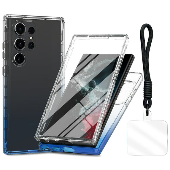 Allytechgroup for Samsung Galaxy S25 Ultra Case with Lanyard, Gradient Color Dual-Layer Anti-Yellowing TPU Cover Anti-Scratch Clear Shockproof Phone Case for Samsung Galaxy S25 Ultra,Blue