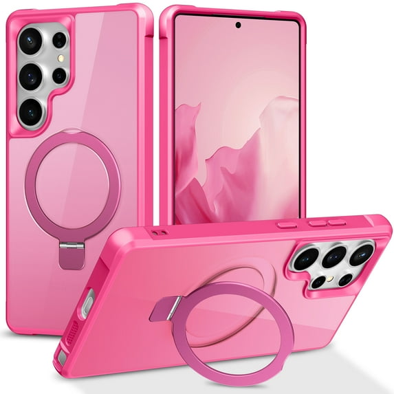 Allytechgroup Samsung Galaxy S25 Ultra Case Magnetic, Compatible with Magsafe & Car Mount Adjustable Stand Ring Holder Heavy Duty Shockproof Matte Phone Case for Samsung Galaxy S25 Ultra, Rose