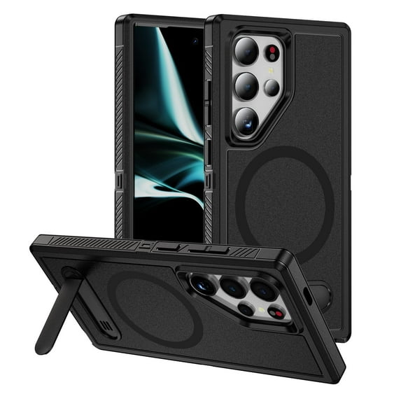 Allytechgroup for Samsung Galaxy S25 Ultra Case, Military Grade Shockproof Phone Cover with MagSafe Compatibility, Magnetic Back for Car Mount - Rugged Slim-Fit Bumper Case (TPU + PC), Black